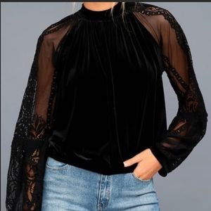 Black Velvet Lace Long Sleeve Blouse